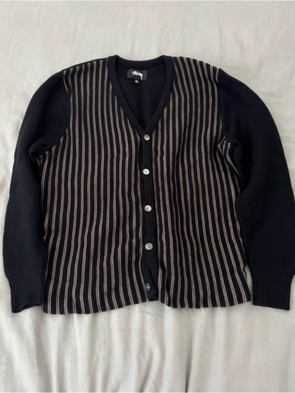 Stussy Black & Brown Striped V-Neck Cardigan